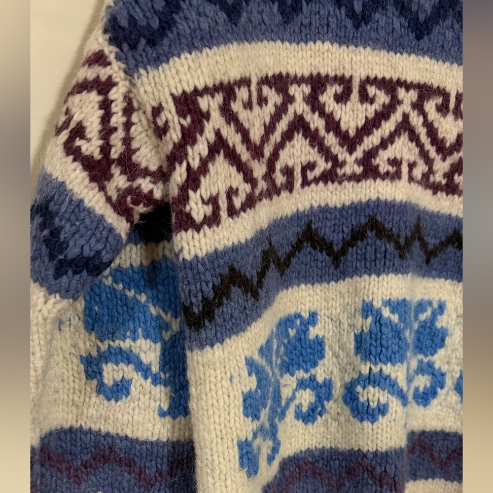 🩵 Vintage 90s 100% Wool Otavalo Knit Sweater | Chunky Fair Isle Cozy Pullover - Picture 2 of 10
